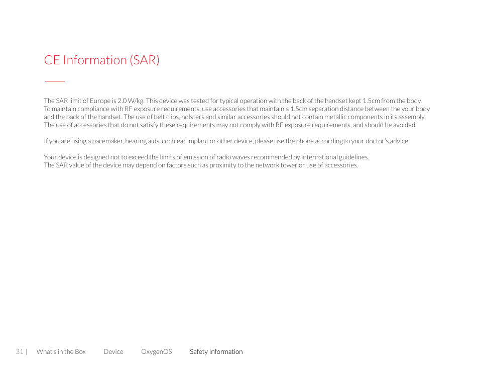 Ce information (sar) | One plus 3T User Manual | Page 31 / 37