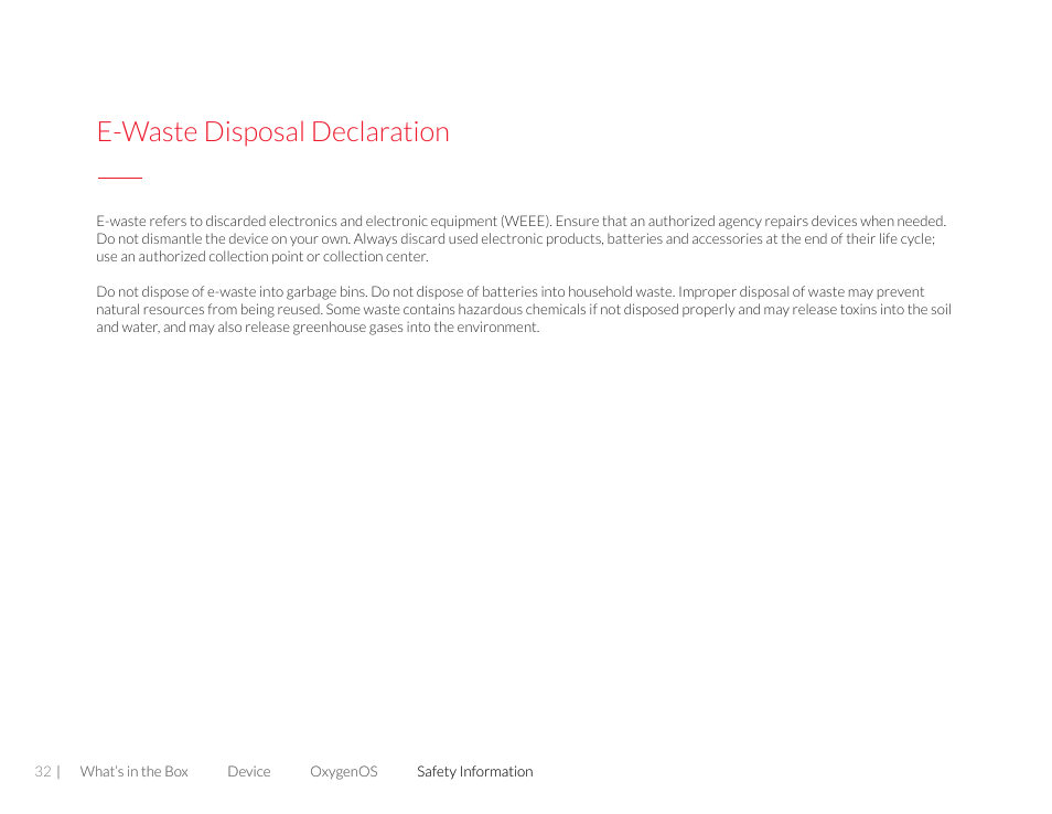 E-waste disposal declaration | One plus 3T User Manual | Page 32 / 37