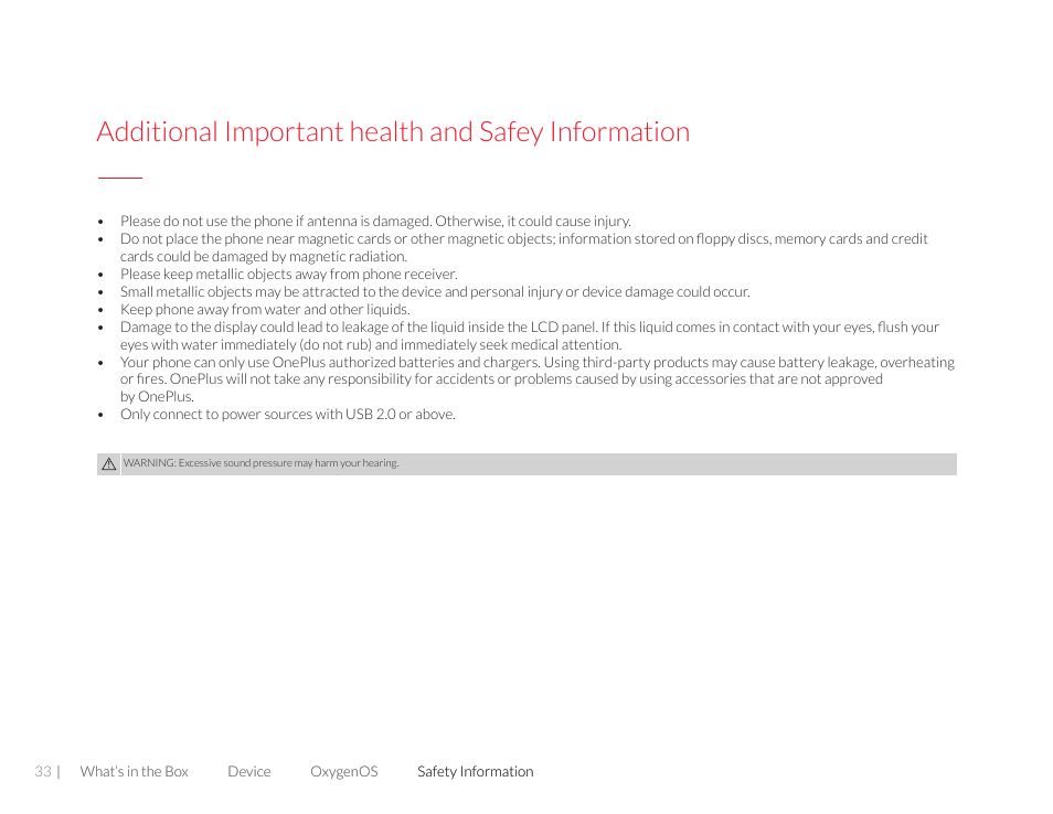 Additional important health and safey information | One plus 3T User Manual | Page 33 / 37