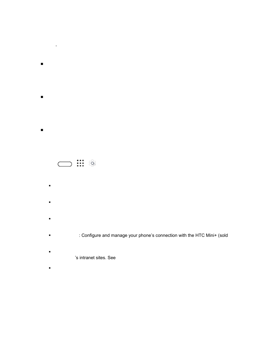 Bluetooth settings, Mobile data settings, Htc connect settings | More wireless & network settings | HTC 10 Sprint User Manual | Page 213 / 260