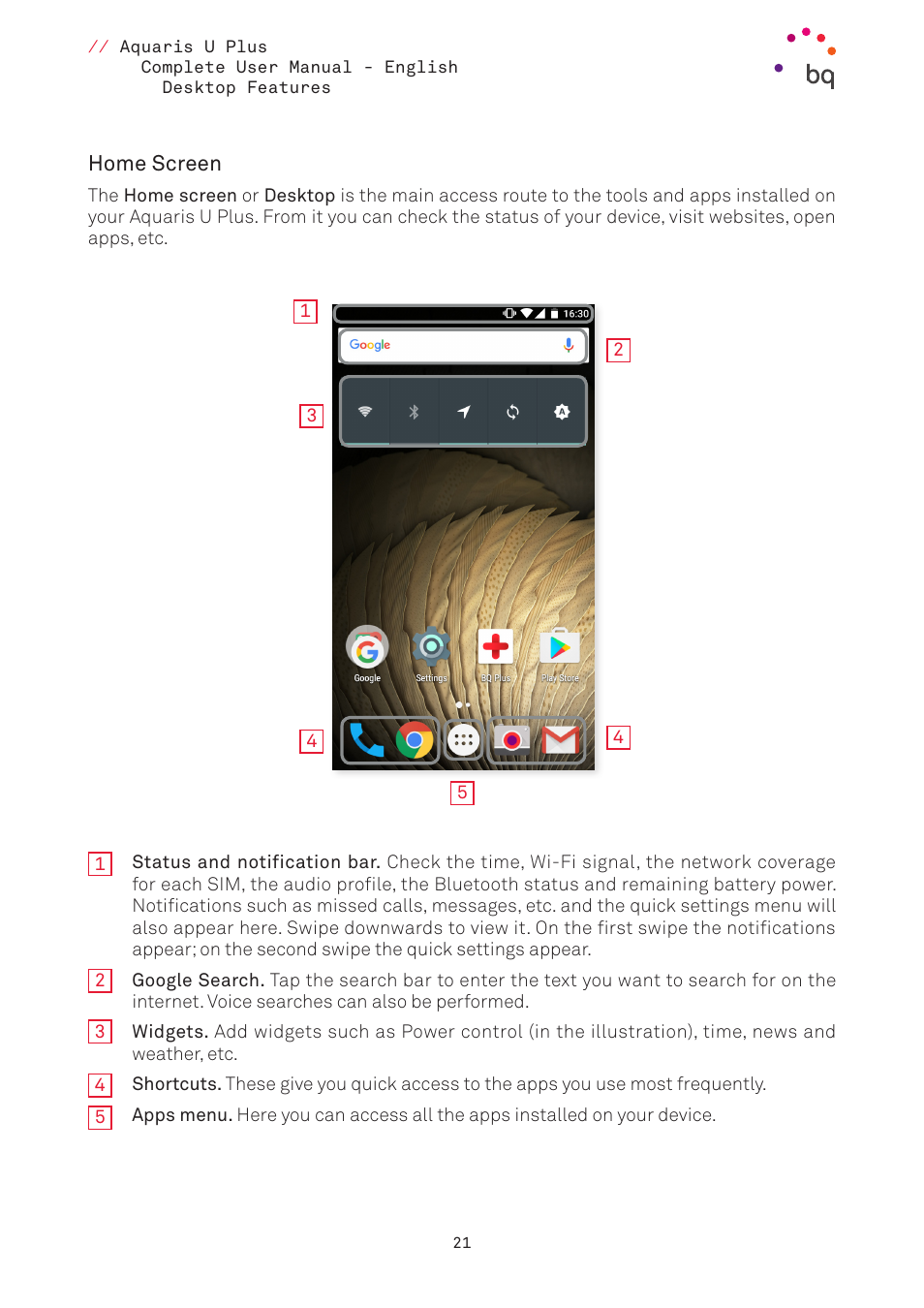 Home screen | BQ Aquaris U Plus User Manual | Page 21 / 87