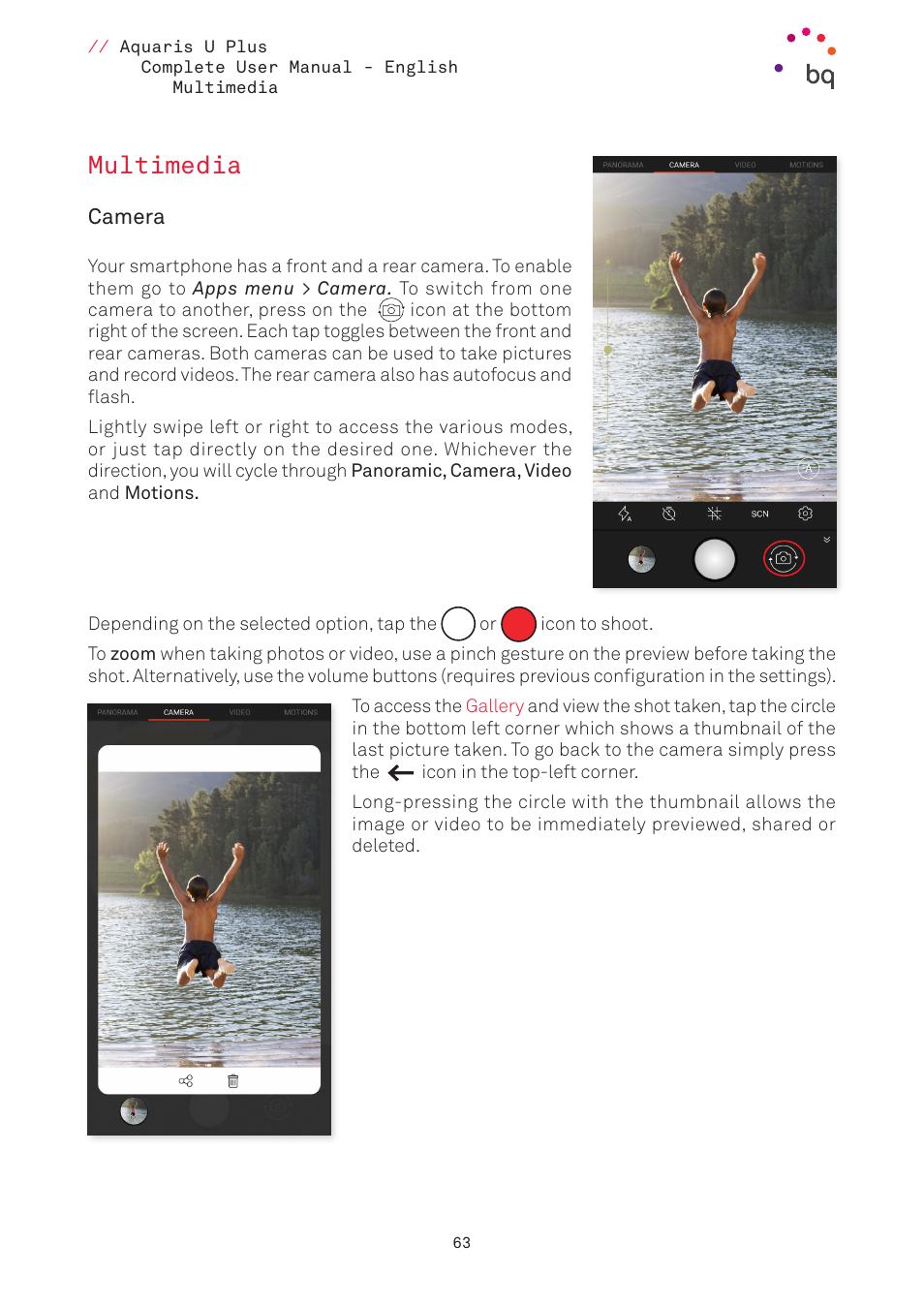 Multimedia, Camera, 63 multimedia | 63 camera, O the | BQ Aquaris U Plus User Manual | Page 63 / 87
