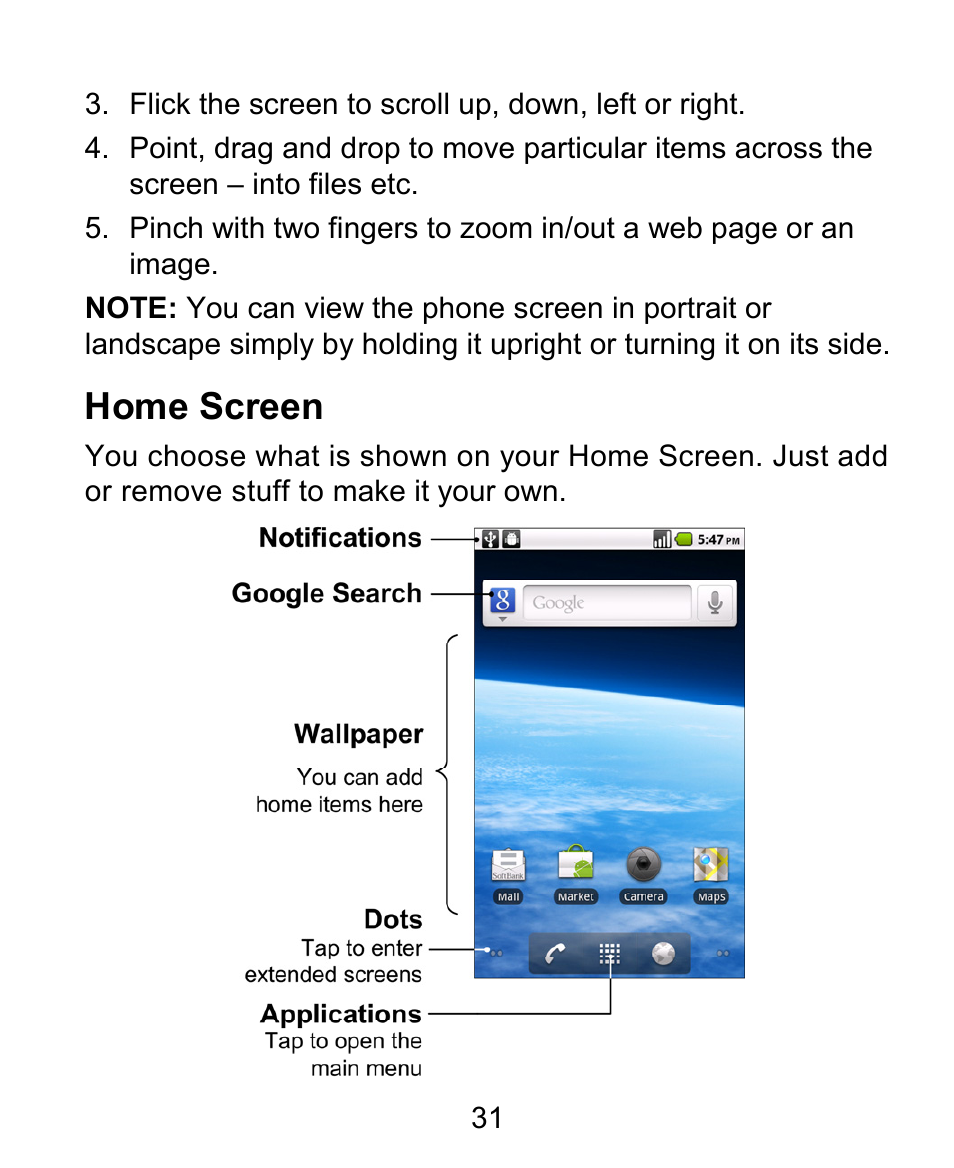 Home screen | ZTE BLADE User Manual | Page 31 / 102