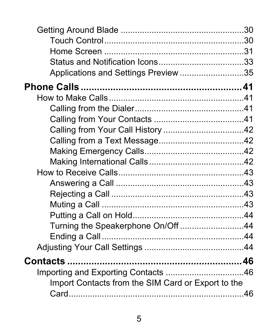 ZTE BLADE User Manual | Page 5 / 102