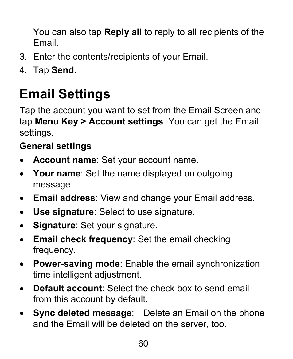 Email settings | ZTE BLADE User Manual | Page 60 / 102