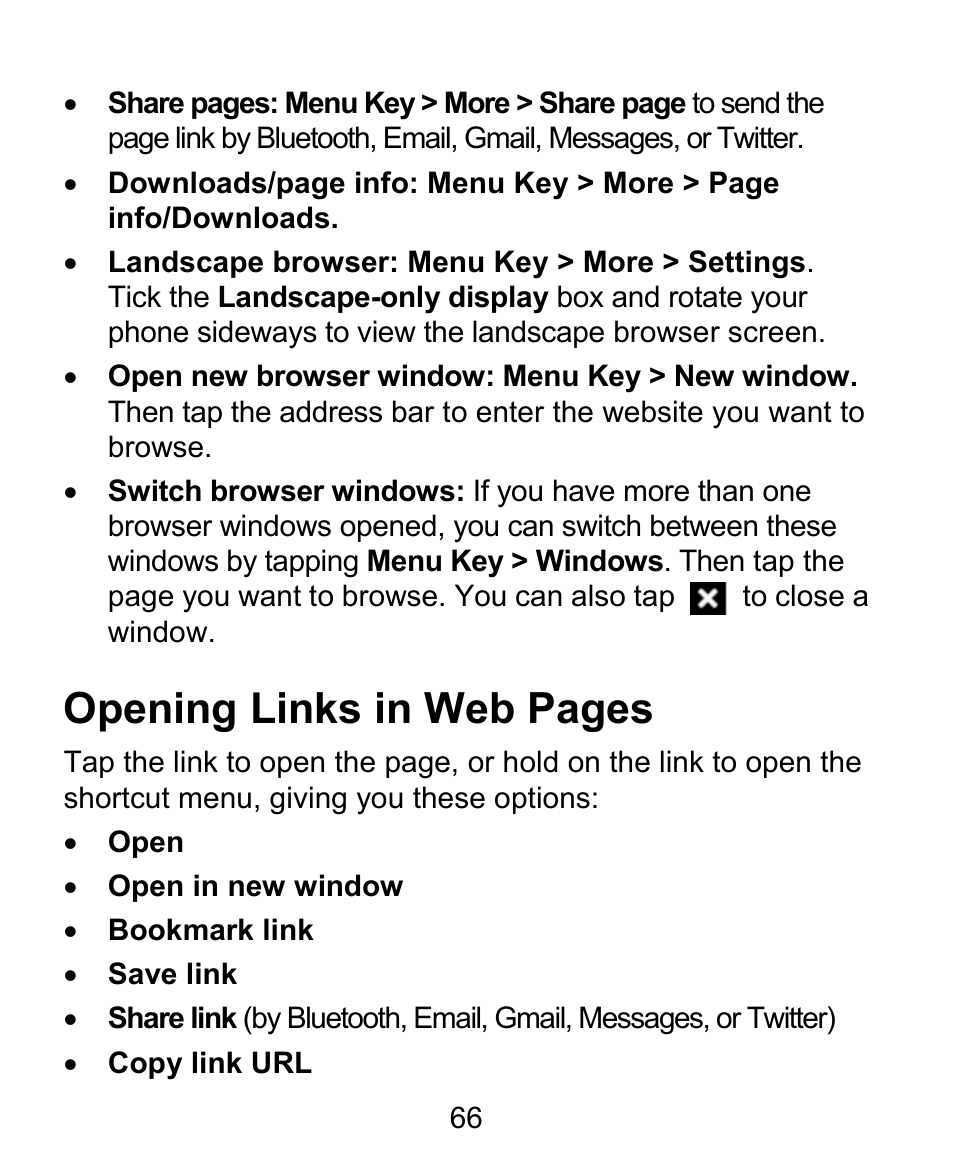 Opening links in web pages | ZTE BLADE User Manual | Page 66 / 102