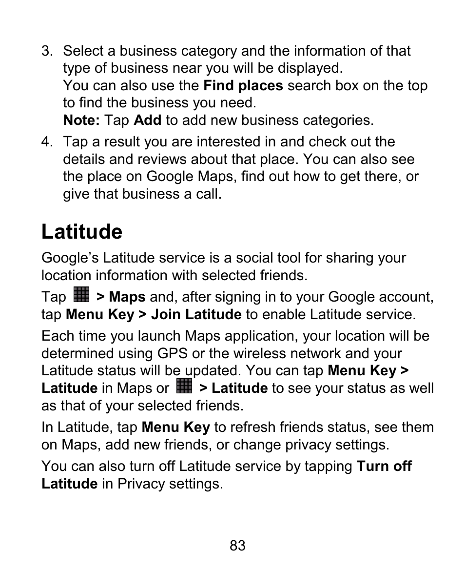 Latitude | ZTE BLADE User Manual | Page 83 / 102