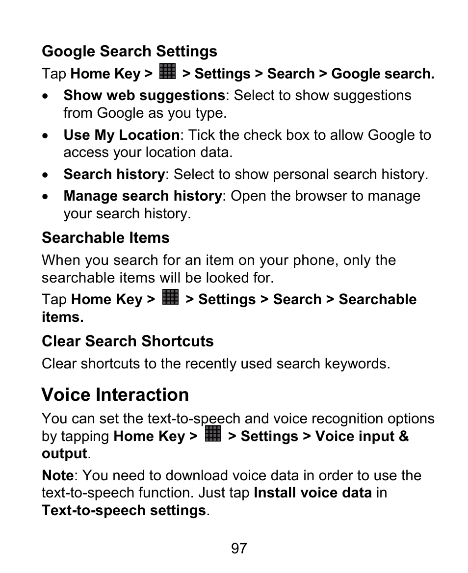 Voice interaction | ZTE BLADE User Manual | Page 97 / 102