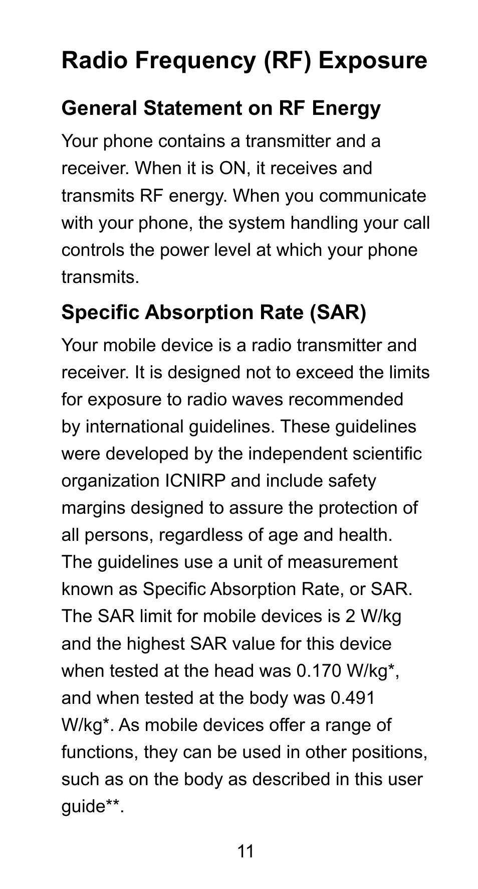 Radio frequency (rf) exposure | ZTE Axon Elite User Manual | Page 13 / 68