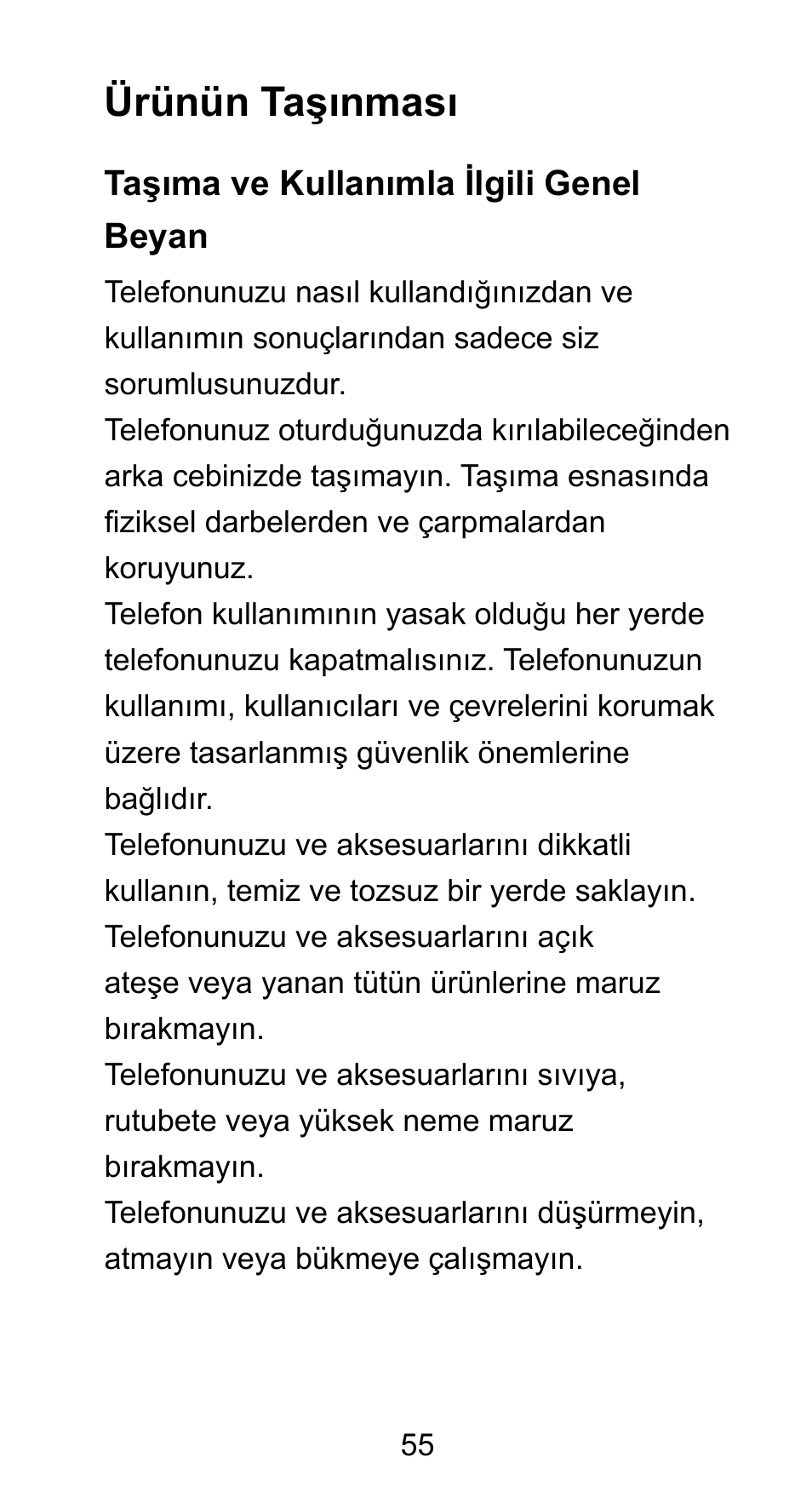 Ürünün taşınması | ZTE Axon Elite User Manual | Page 57 / 68