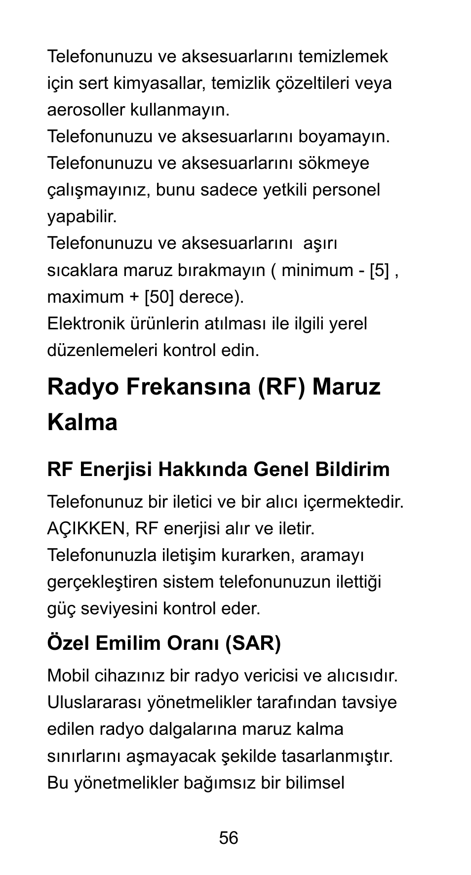 Radyo frekansına (rf) maruz kalma | ZTE Axon Elite User Manual | Page 58 / 68