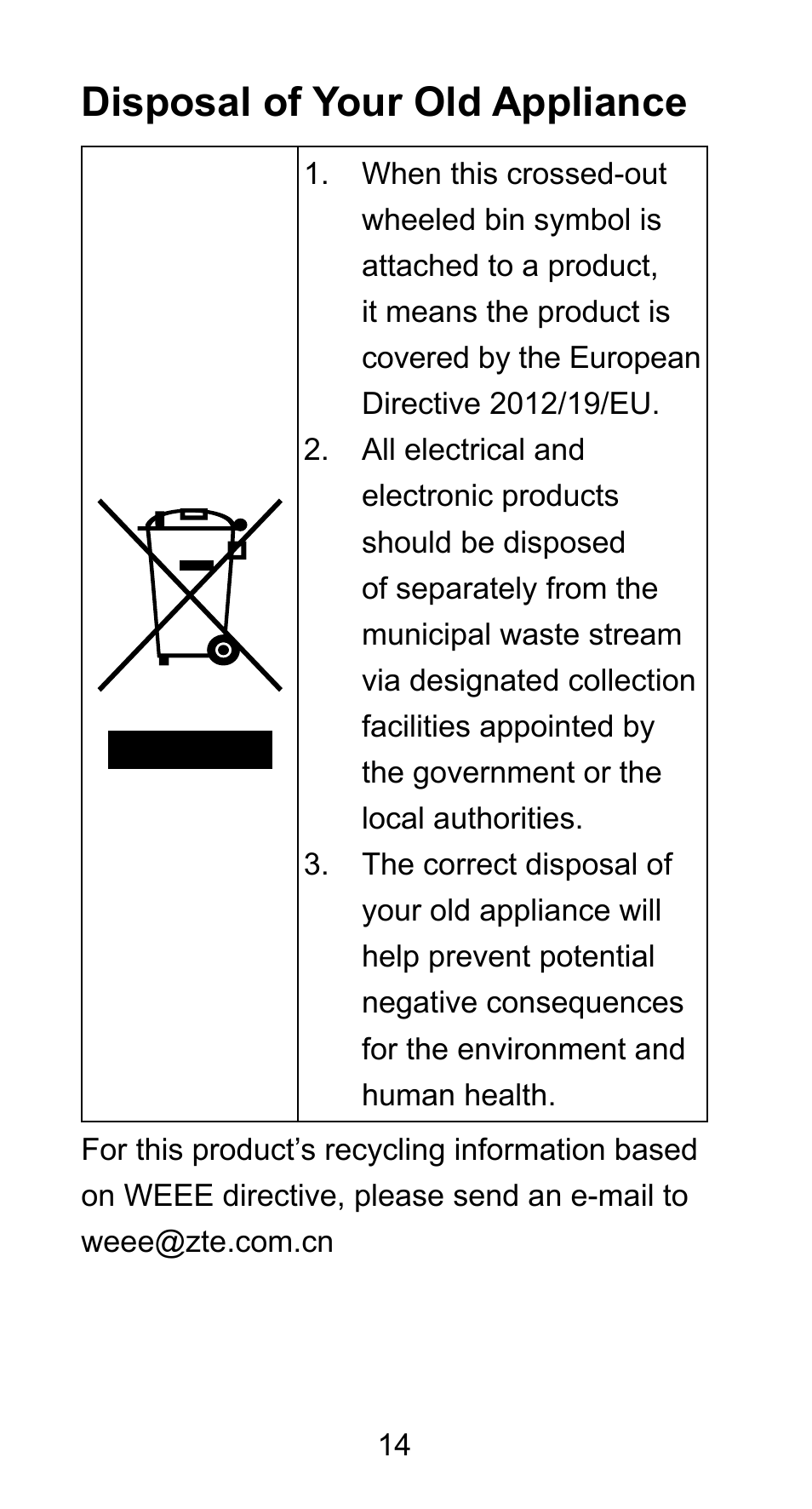 Disposal of your old appliance | ZTE Axon mini User Manual | Page 16 / 96