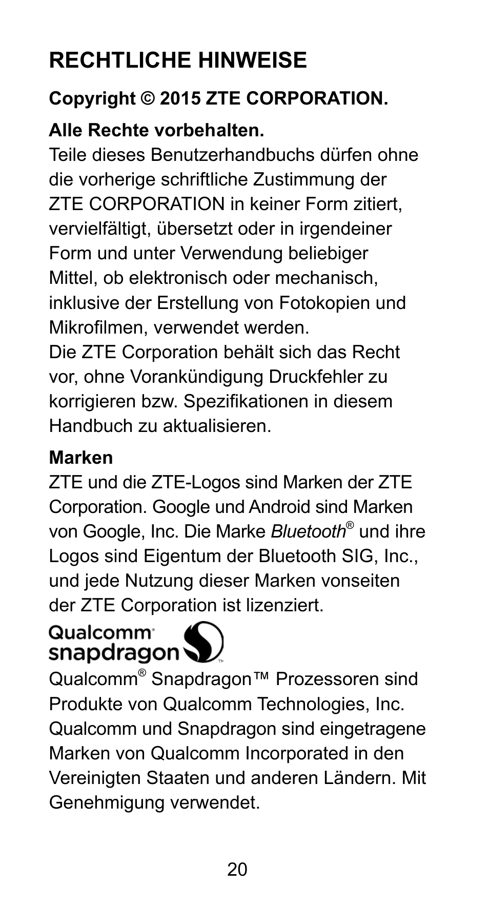 Rechtliche hinweise | ZTE Axon mini User Manual | Page 22 / 96