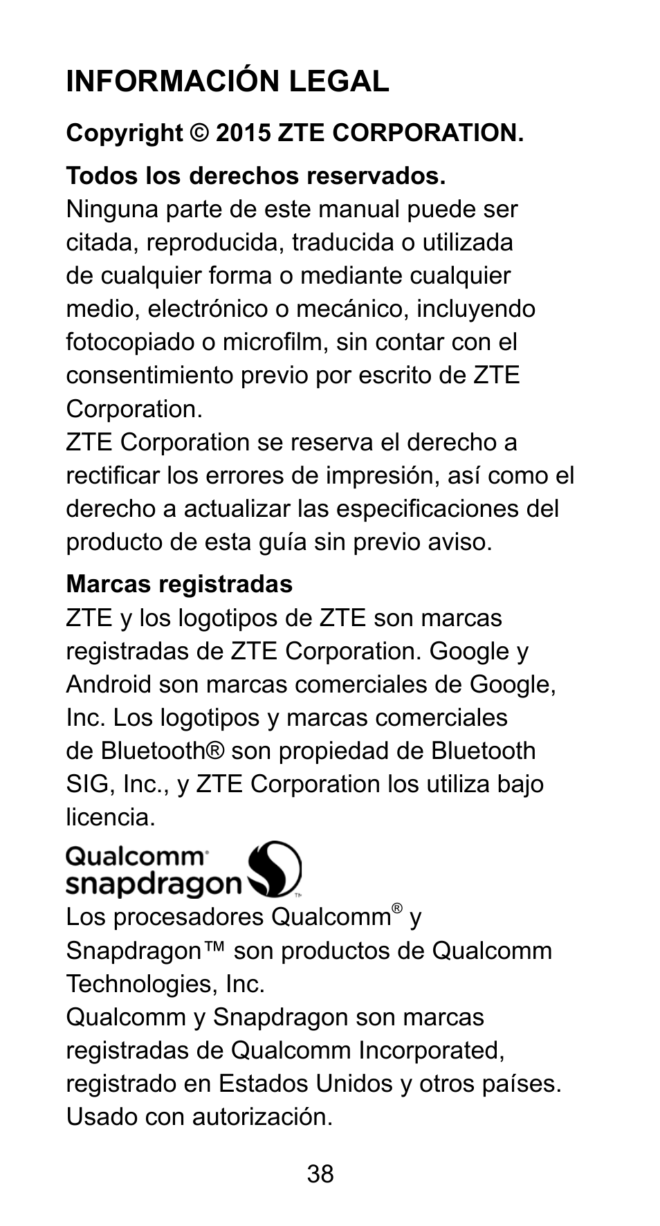 Información legal | ZTE Axon mini User Manual | Page 40 / 96