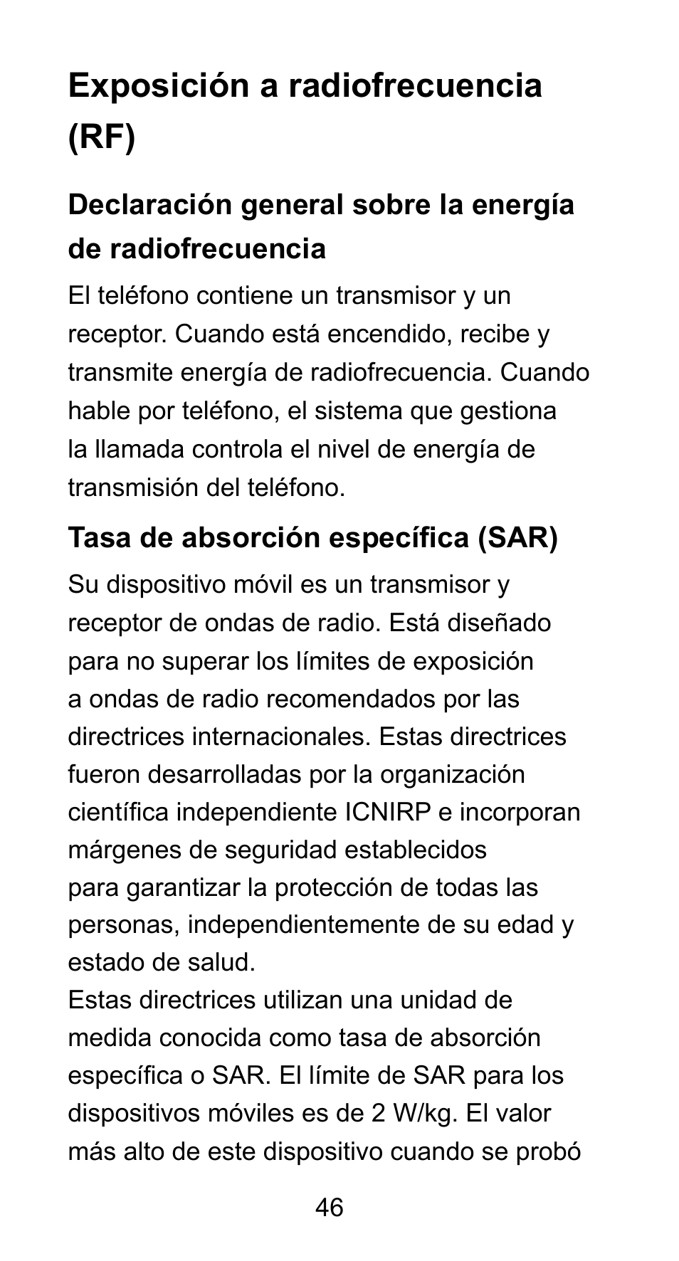 Exposición a radiofrecuencia (rf) | ZTE Axon mini User Manual | Page 48 / 96
