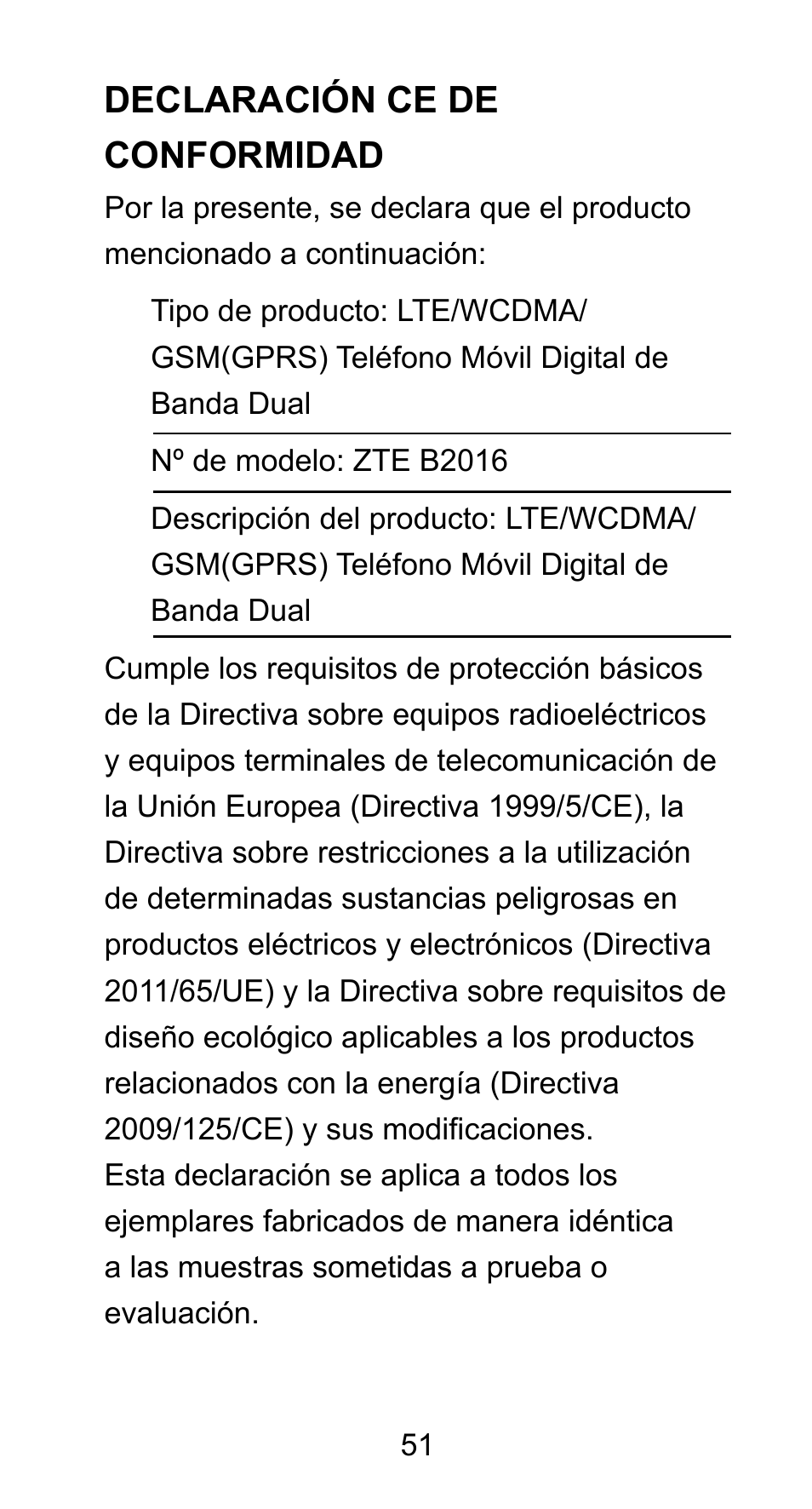 Declaración ce de conformidad | ZTE Axon mini User Manual | Page 53 / 96