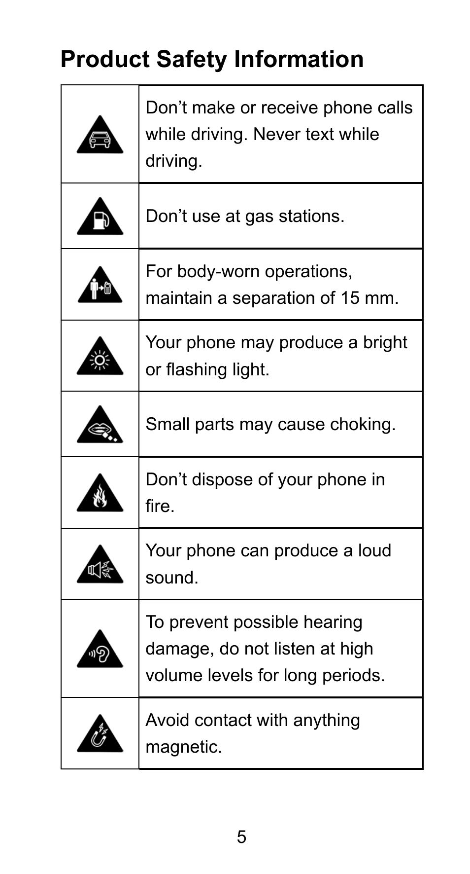 Product safety information | ZTE Axon mini User Manual | Page 7 / 96