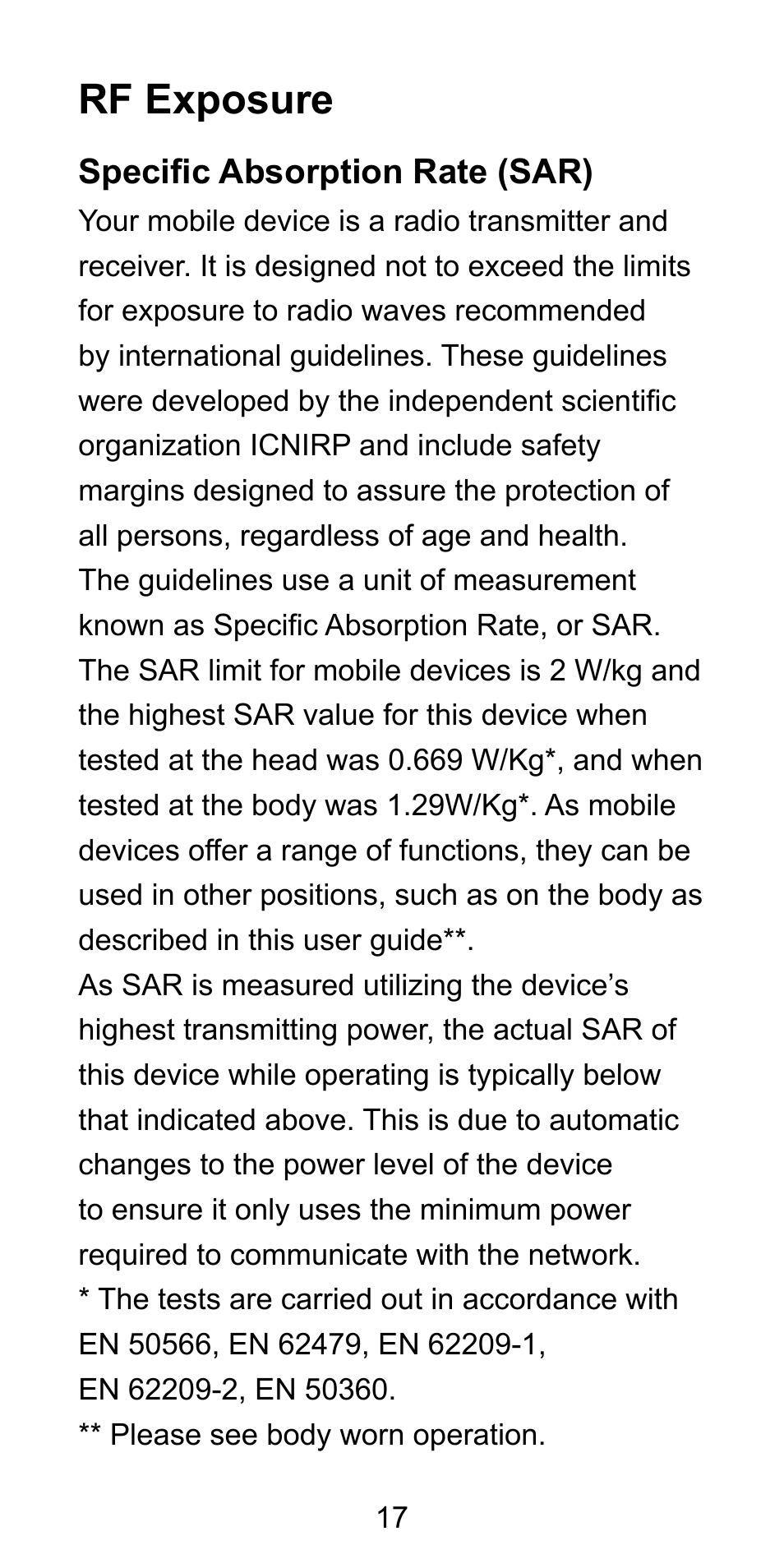 Rf exposure, Specific absorption rate (sar), Specific absorption rate (sar) ........7 | ZTE Blade L3 User Manual | Page 18 / 56