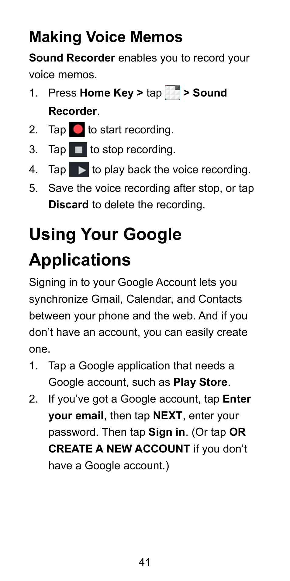 Making voice memos, Using your google applications | ZTE Blade L3 User Manual | Page 42 / 56