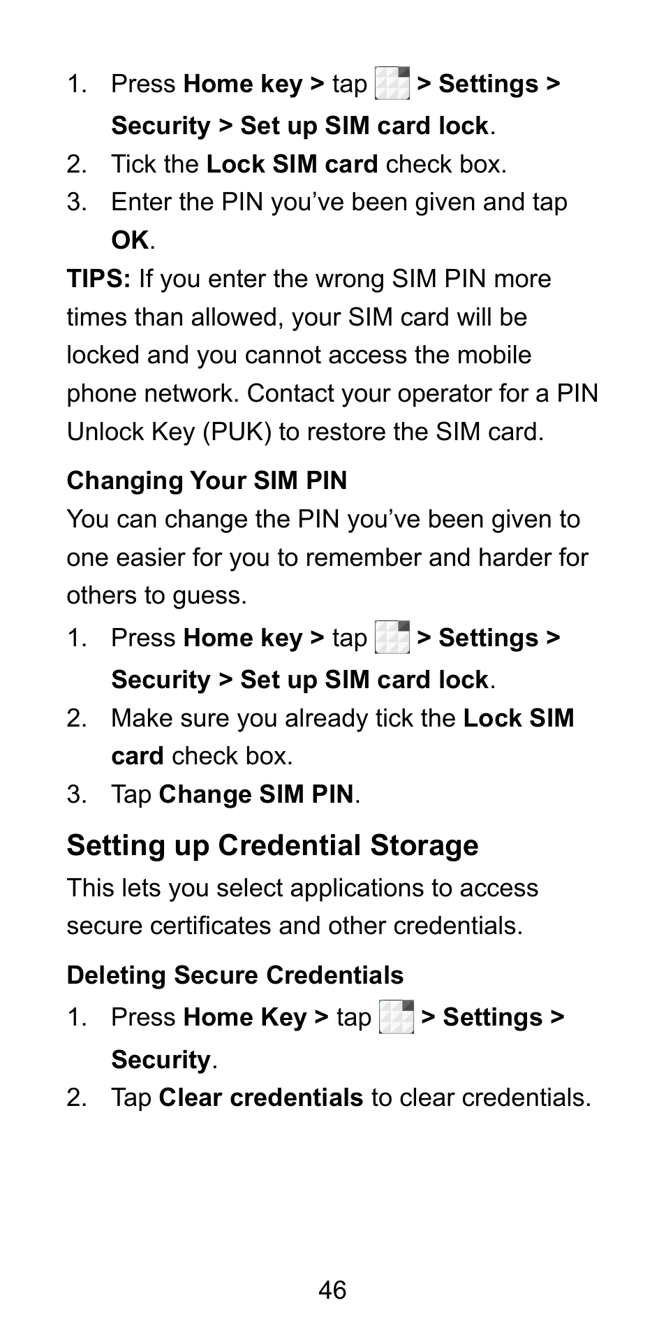 Setting up credential storage | ZTE Blade L3 User Manual | Page 47 / 56