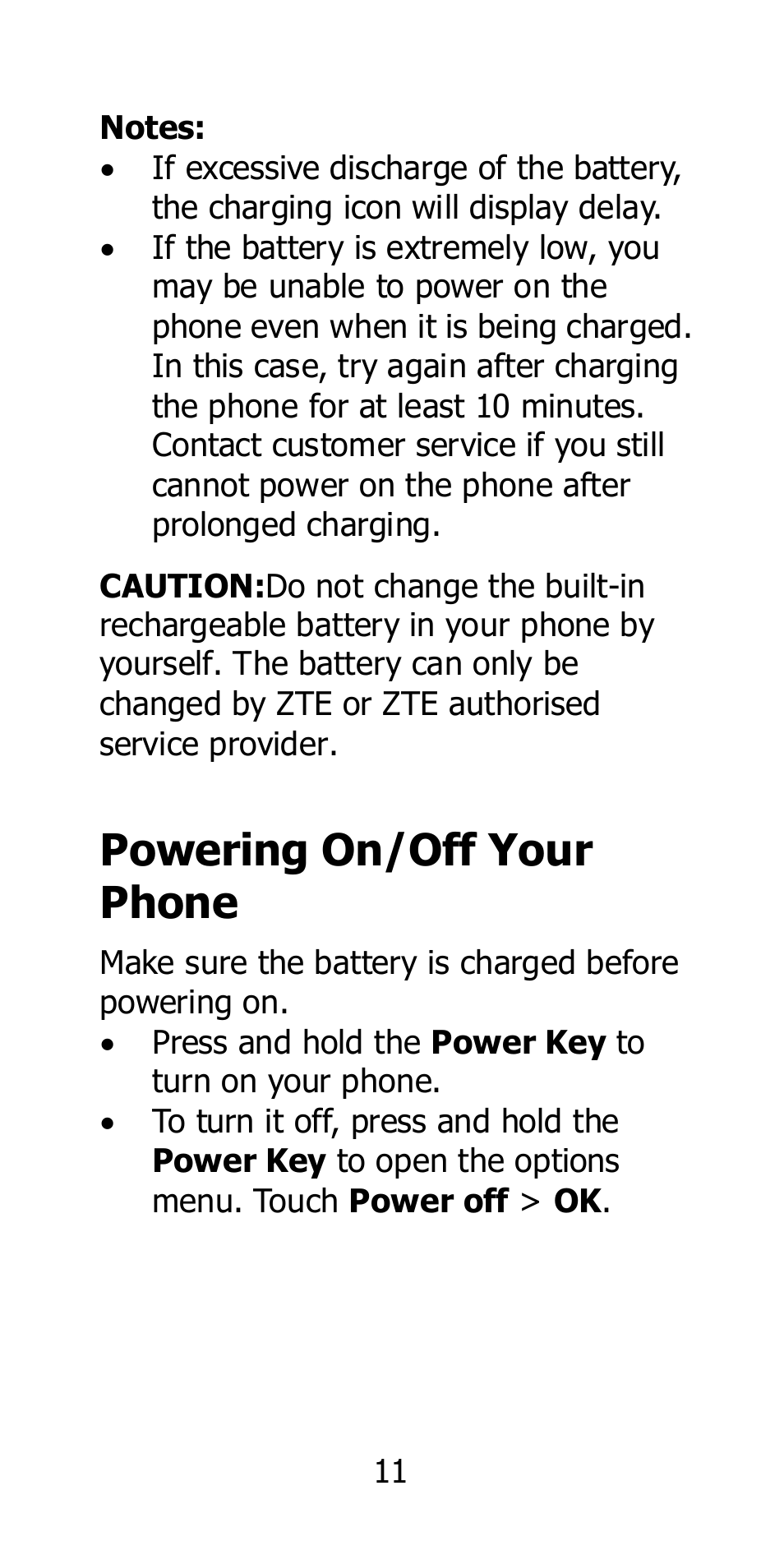 Powering on/off your phone | ZTE Blade L2 User Manual | Page 11 / 20