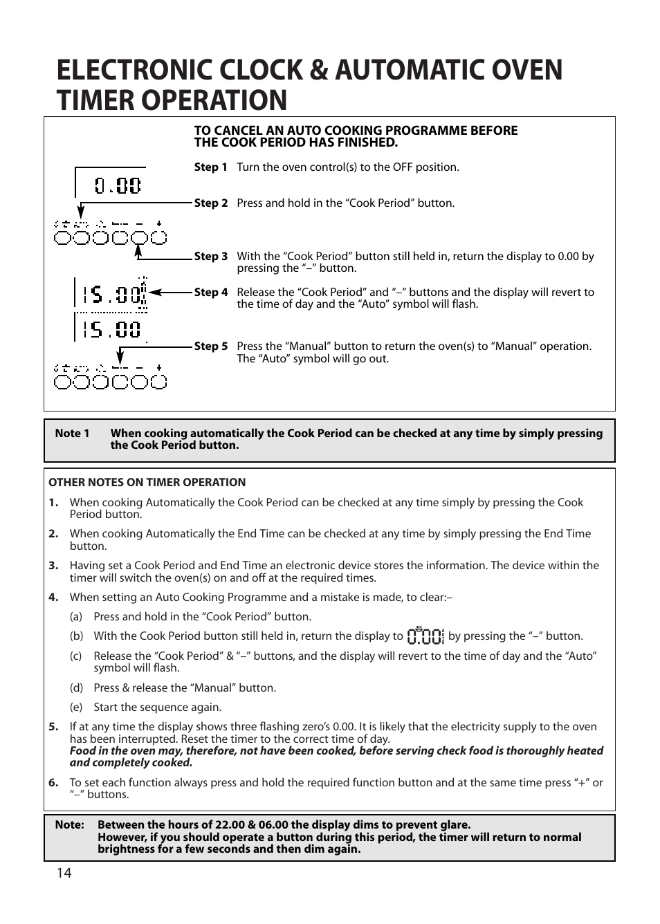 Electronic clock & automatic oven timer operation | Creda REFLECTION User Manual | Page 14 / 36