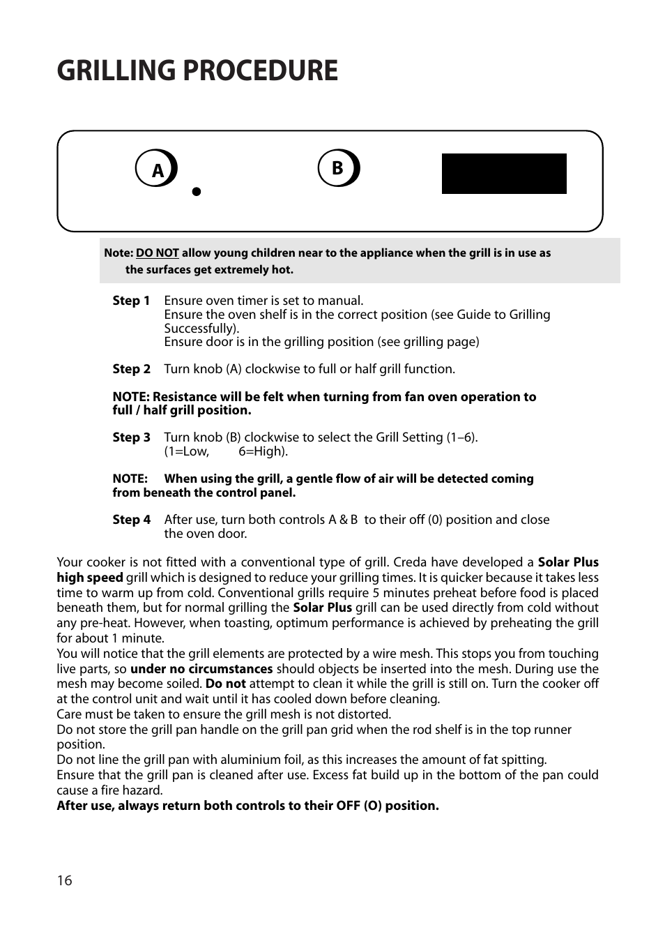 Grilling procedure | Creda REFLECTION User Manual | Page 16 / 36
