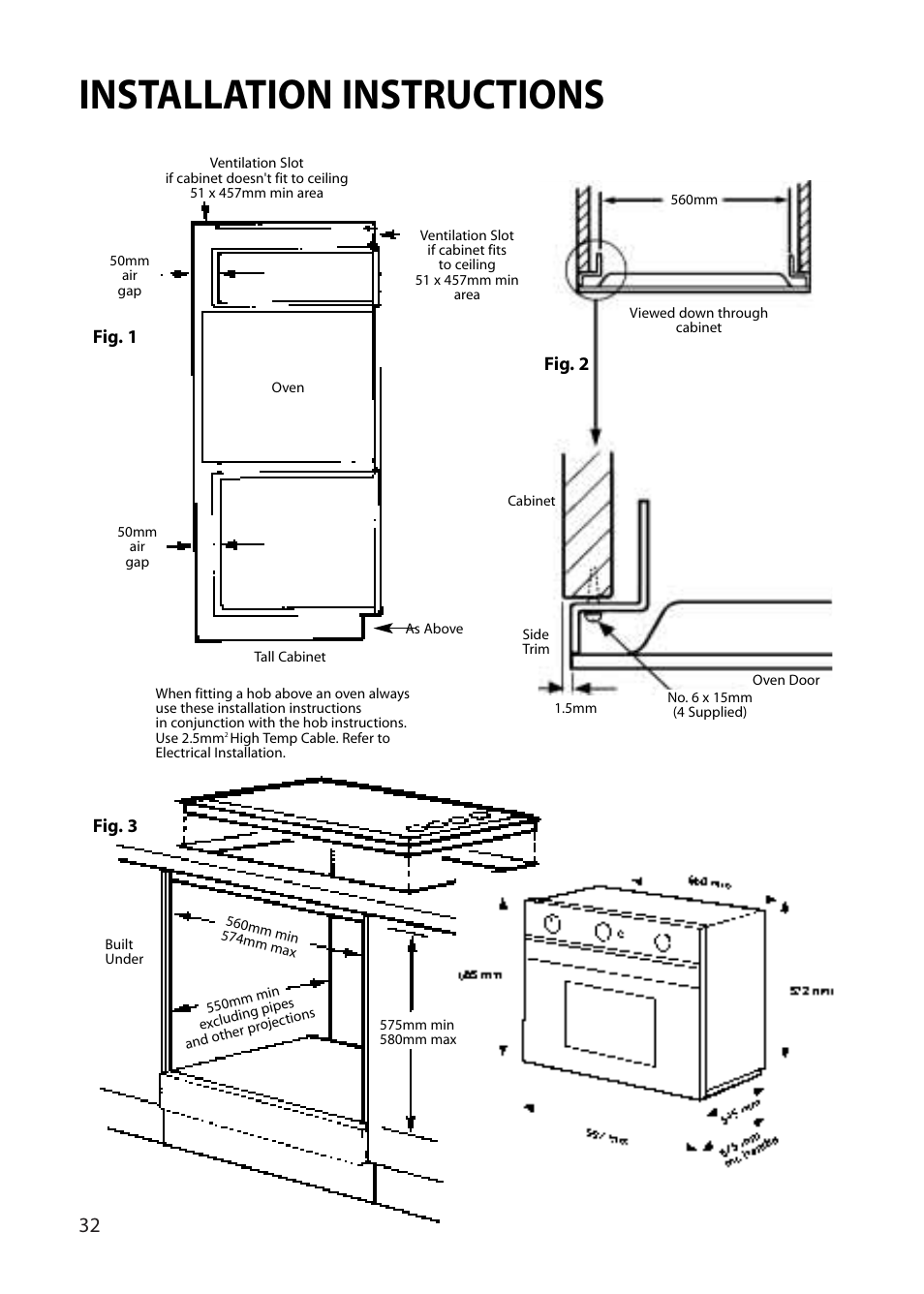 Installation instructions | Creda REFLECTION User Manual | Page 32 / 36