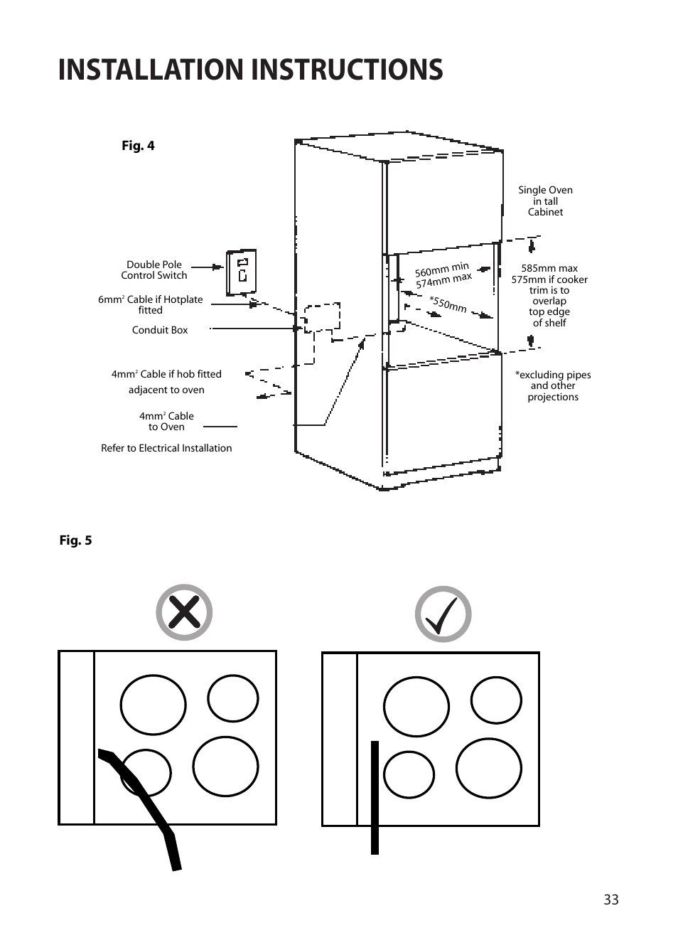 Installation instructions, Fig. 4 fig. 5 | Creda REFLECTION User Manual | Page 33 / 36