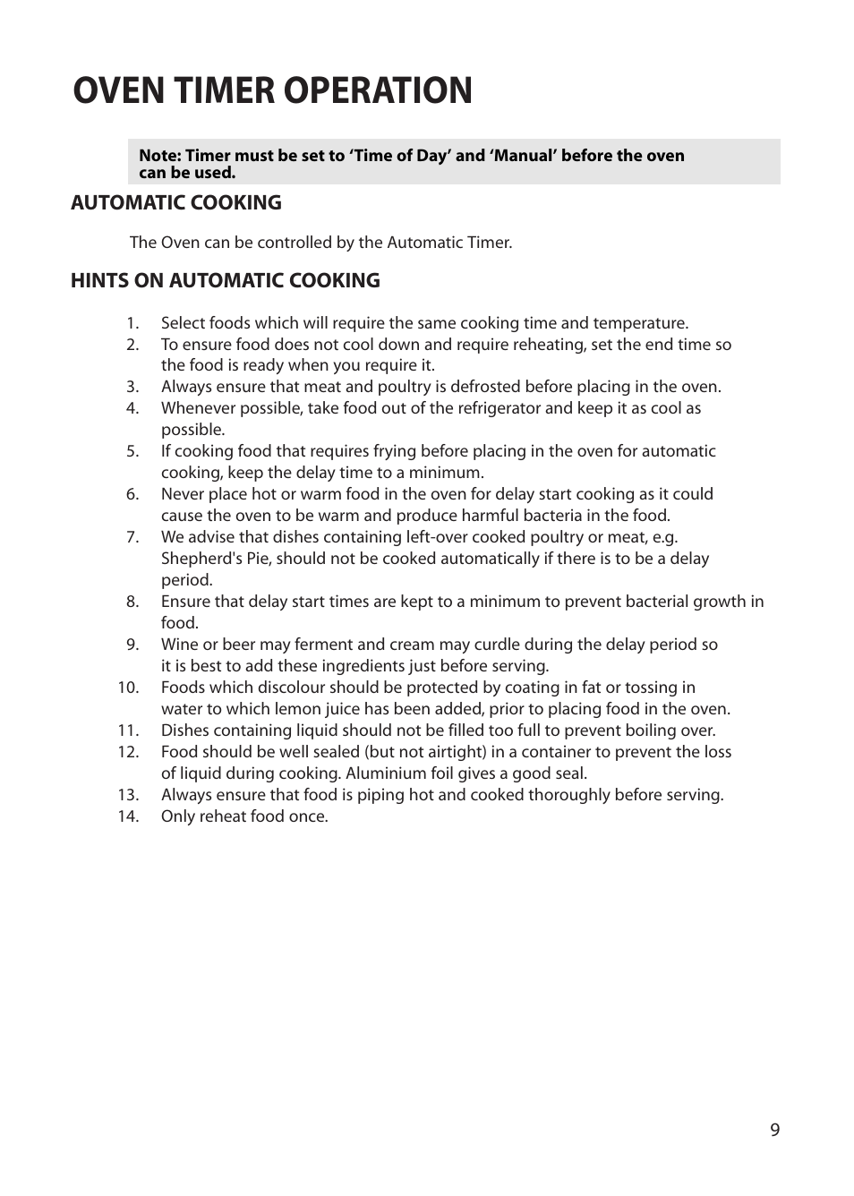 Oven timer operation | Creda REFLECTION User Manual | Page 9 / 36
