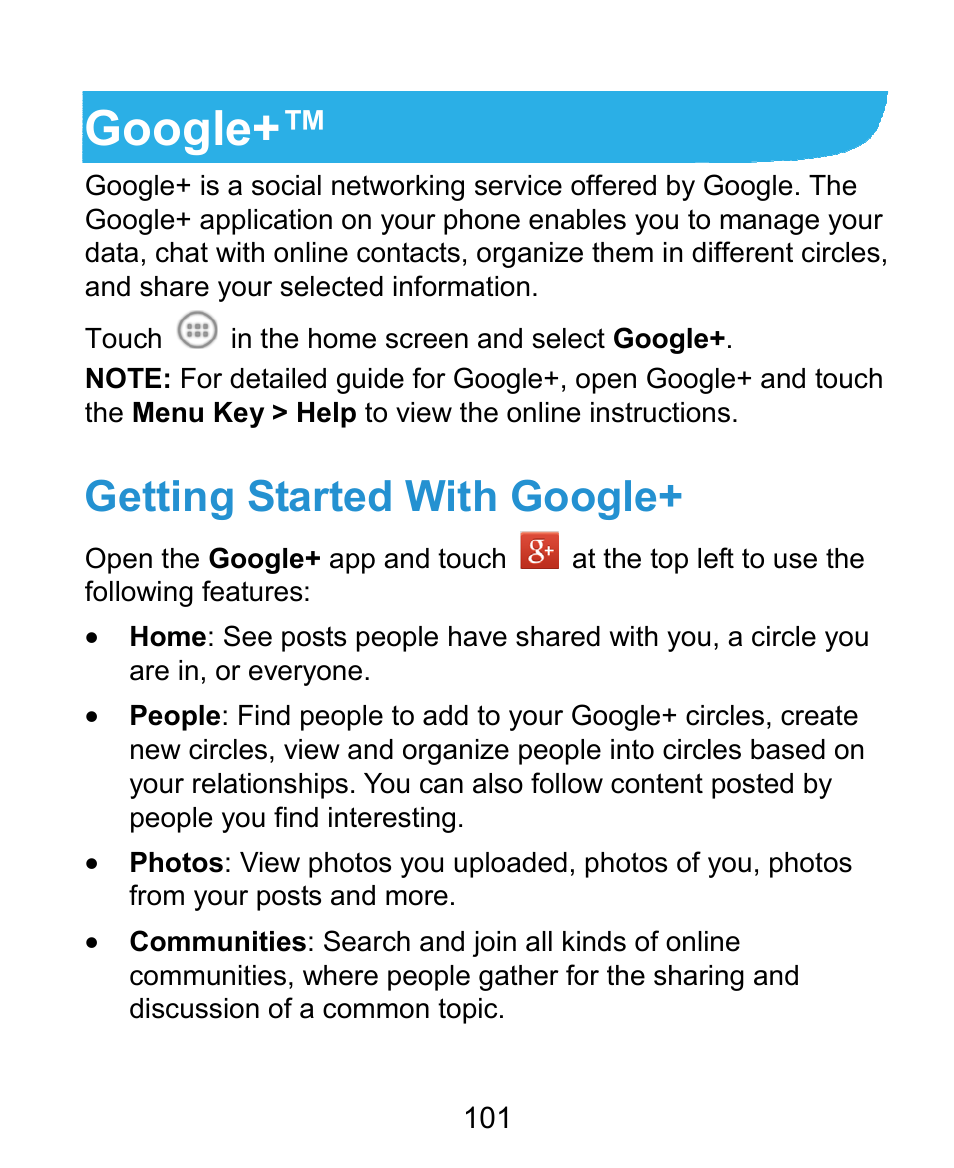 Google, Getting started with google | ZTE Kis3 User Manual | Page 102 / 176