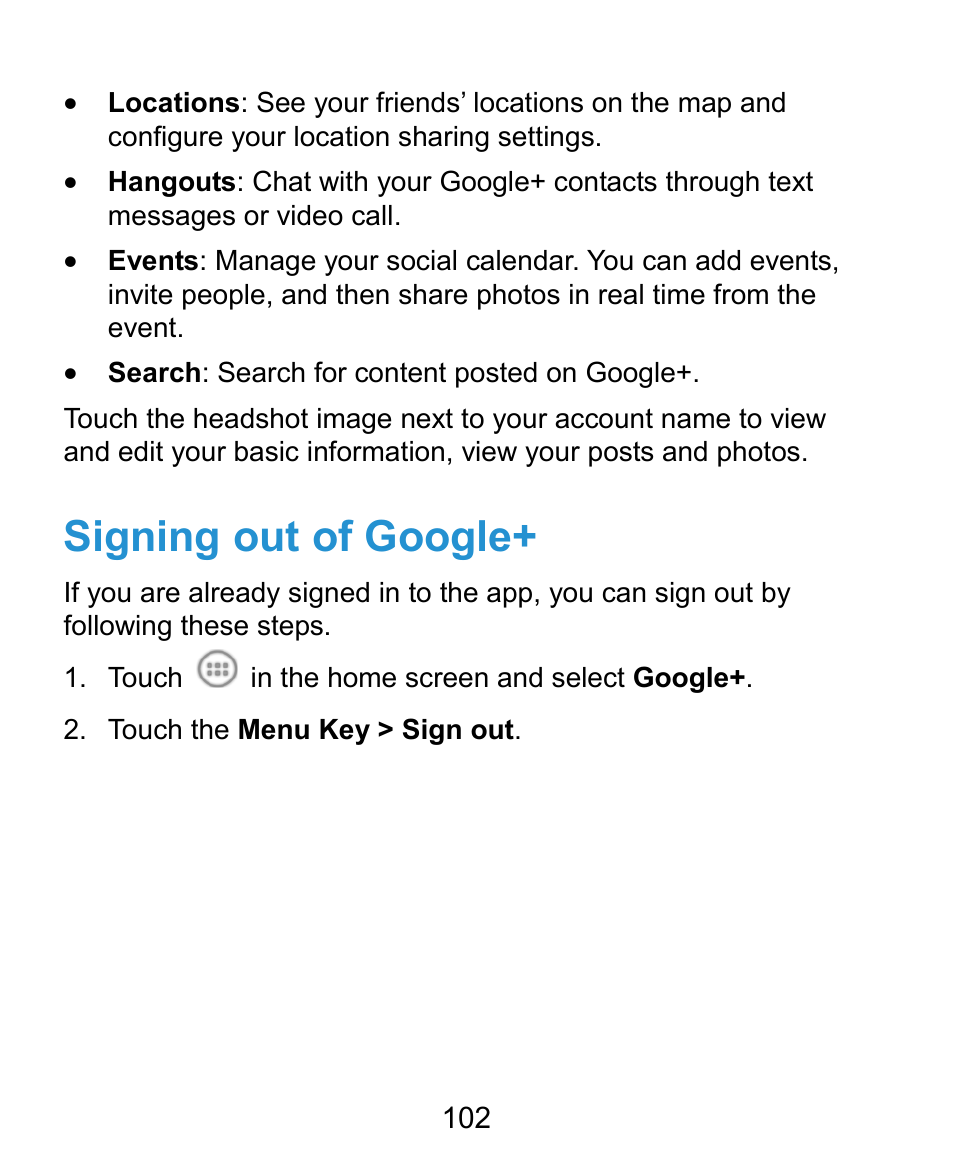 Signing out of google | ZTE Kis3 User Manual | Page 103 / 176