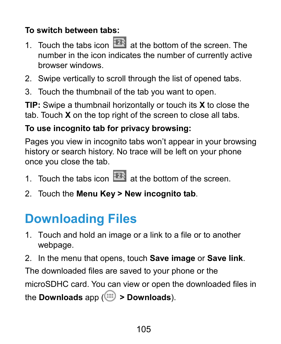 Downloading files | ZTE Kis3 User Manual | Page 106 / 176