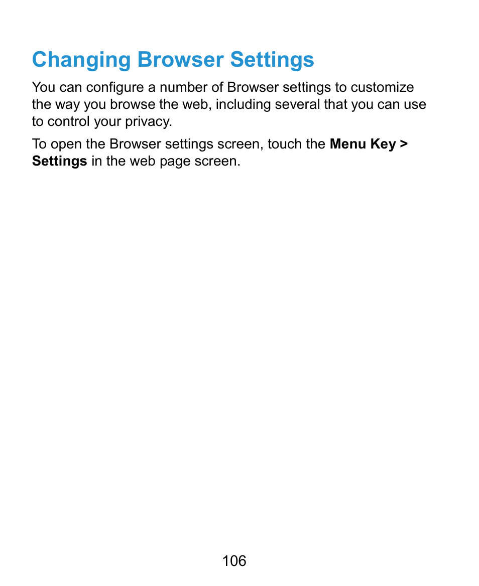 Changing browser settings | ZTE Kis3 User Manual | Page 107 / 176