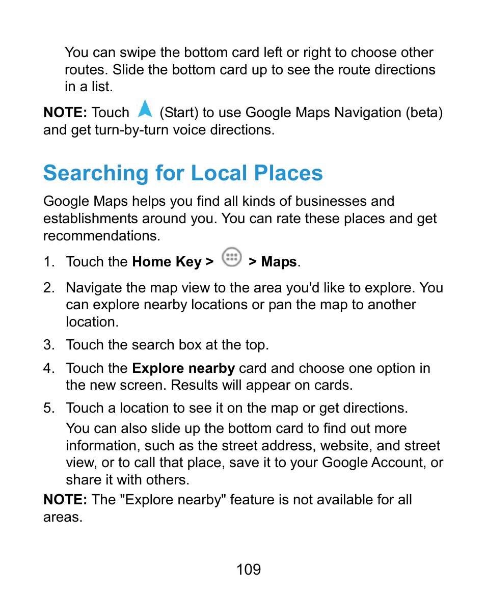 Searching for local places | ZTE Kis3 User Manual | Page 110 / 176