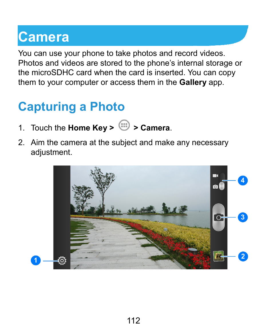 Camera, Capturing a photo | ZTE Kis3 User Manual | Page 113 / 176