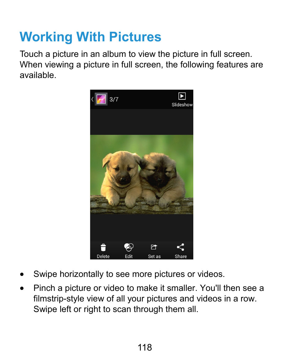 Working with pictures | ZTE Kis3 User Manual | Page 119 / 176