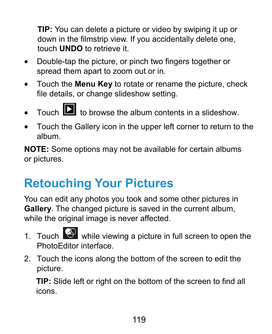 Retouching your pictures | ZTE Kis3 User Manual | Page 120 / 176