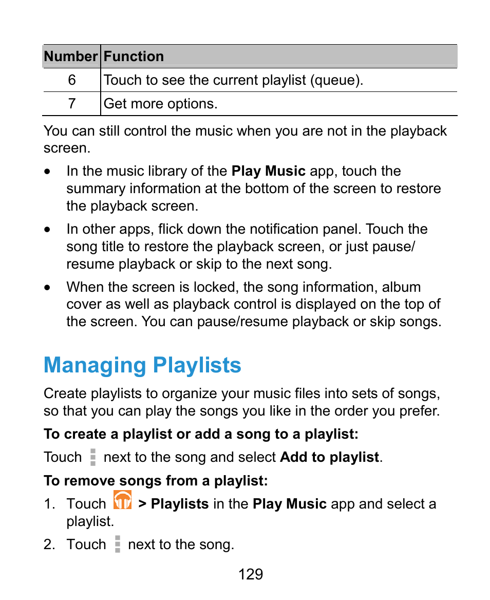 Managing playlists | ZTE Kis3 User Manual | Page 130 / 176