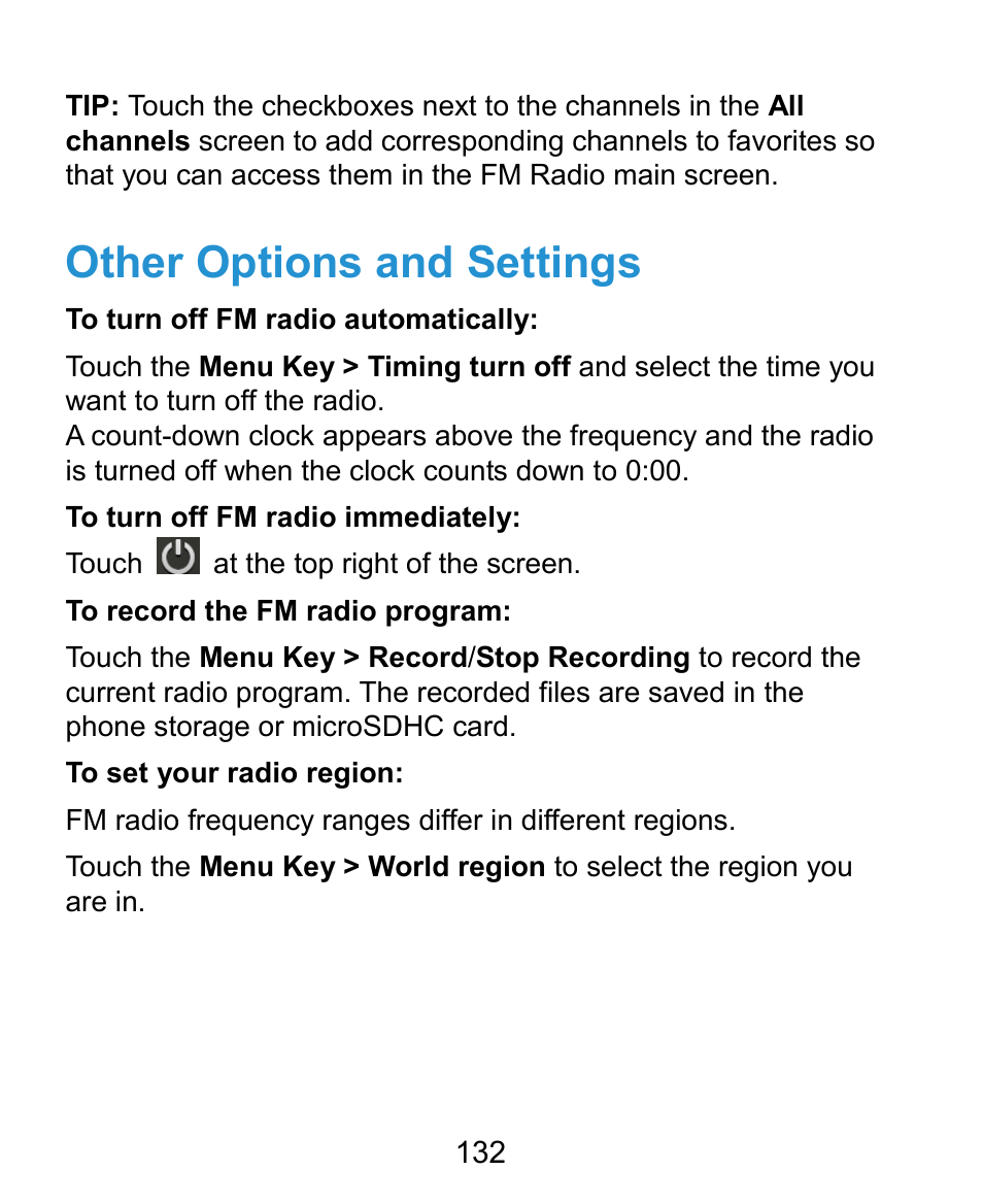 Other options and settings | ZTE Kis3 User Manual | Page 133 / 176