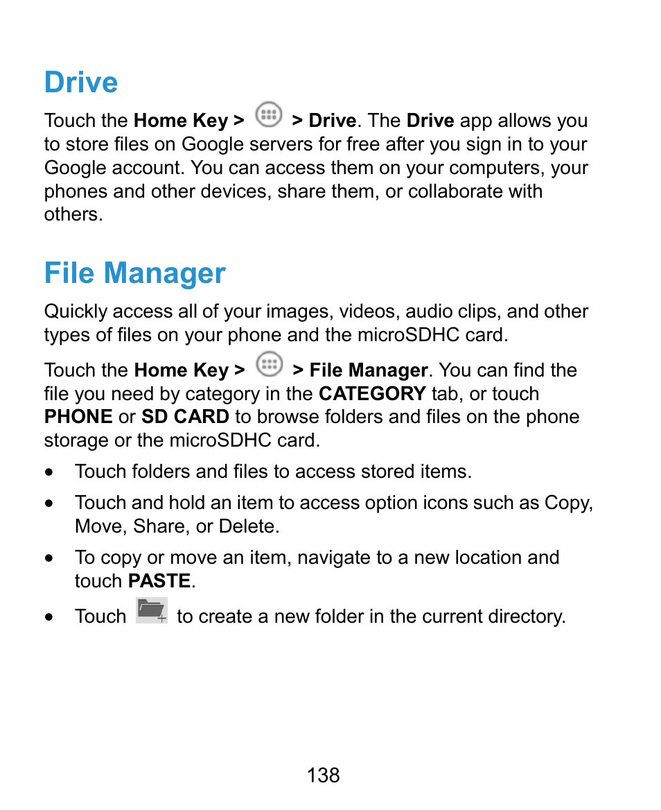 Drive, File manager | ZTE Kis3 User Manual | Page 139 / 176