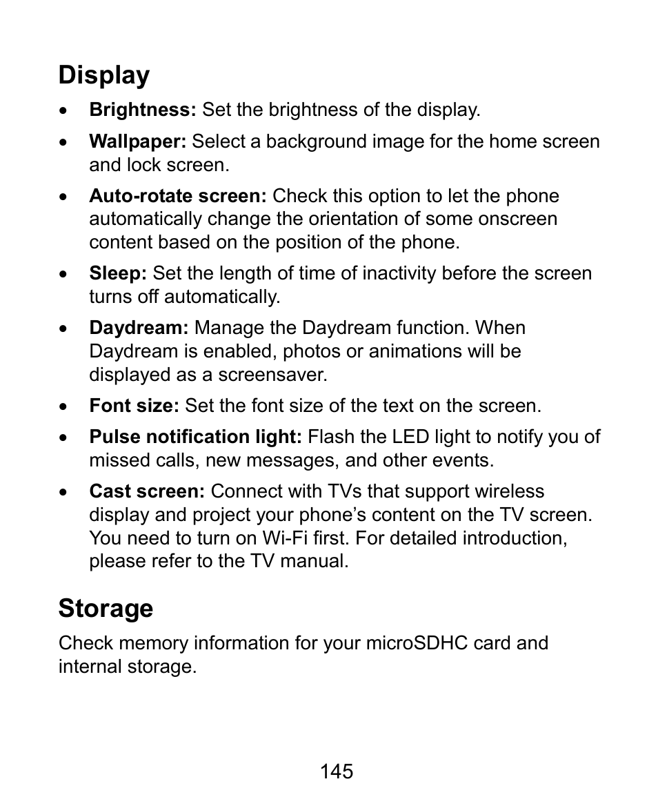 Display, Storage | ZTE Kis3 User Manual | Page 146 / 176