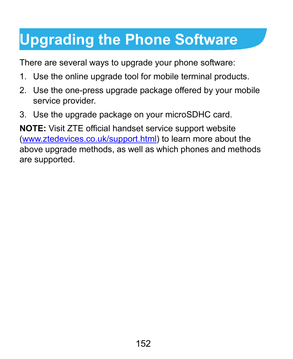 Upgrading the phone software | ZTE Kis3 User Manual | Page 153 / 176