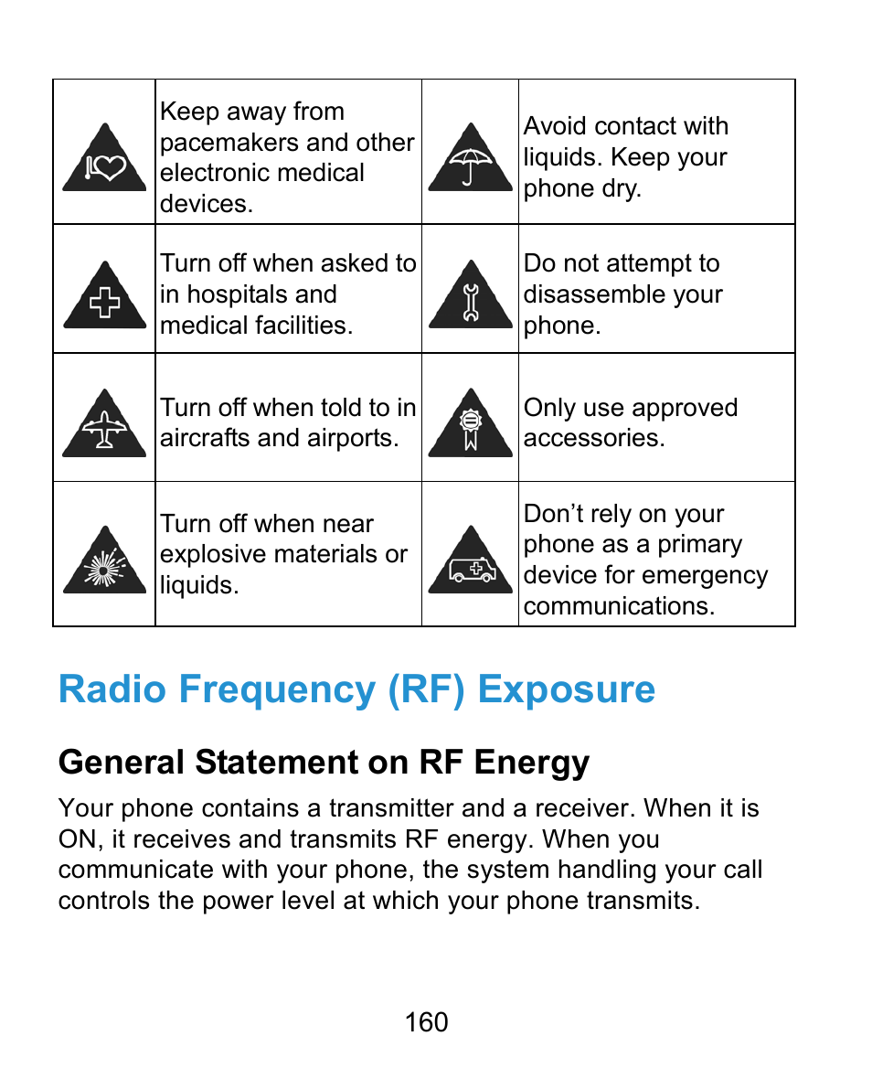 Radio frequency (rf) exposure, General statement on rf energy | ZTE Kis3 User Manual | Page 161 / 176