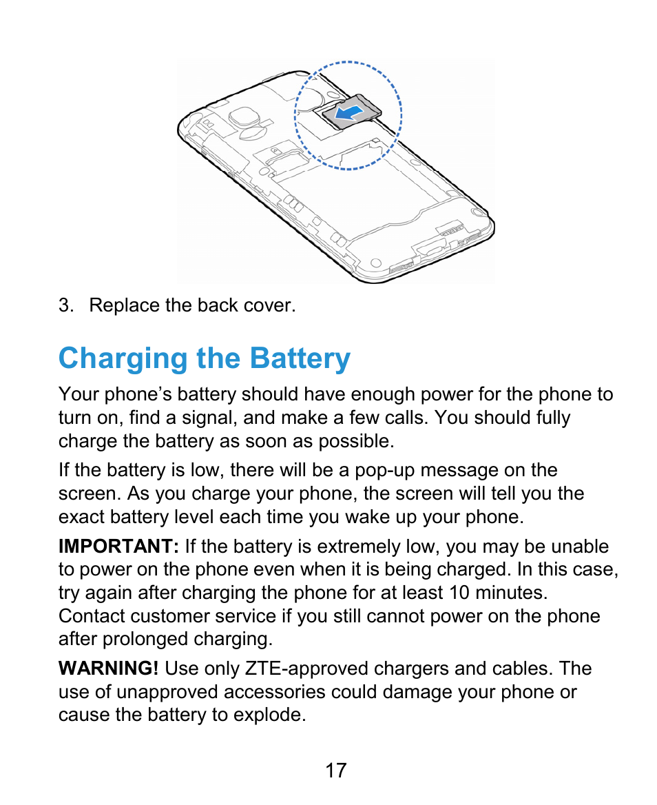 Charging the battery | ZTE Kis3 User Manual | Page 18 / 176