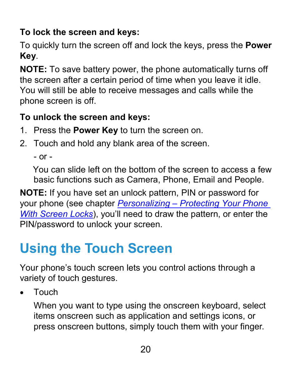 Using the touch screen | ZTE Kis3 User Manual | Page 21 / 176