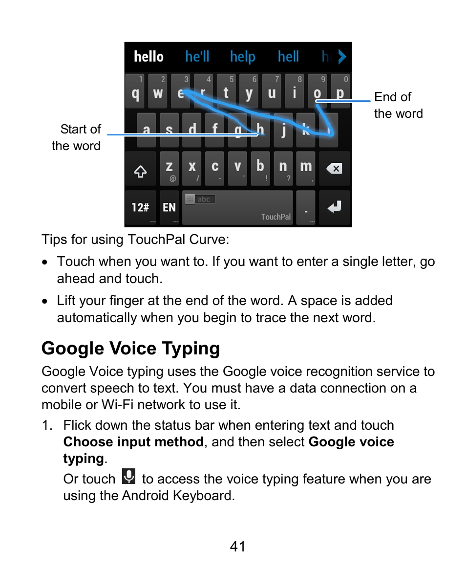 Google voice typing | ZTE Kis3 User Manual | Page 42 / 176