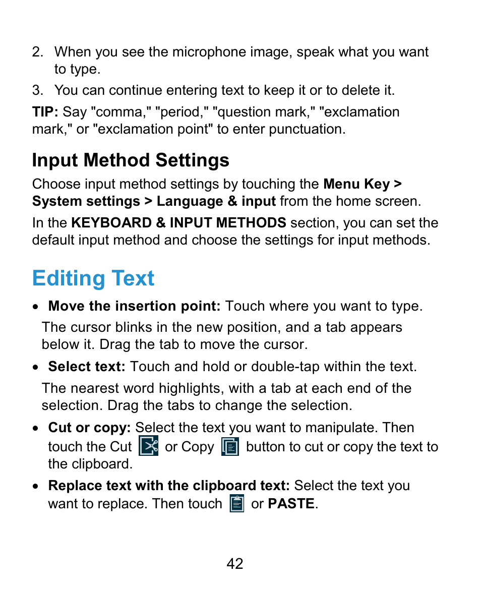 Editing text, Input method settings | ZTE Kis3 User Manual | Page 43 / 176