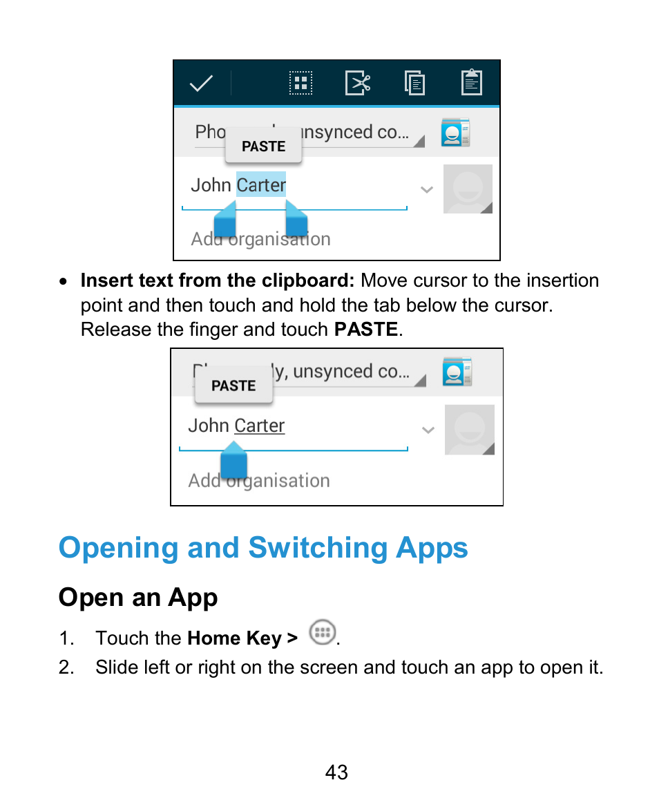 Opening and switching apps, Open an app | ZTE Kis3 User Manual | Page 44 / 176