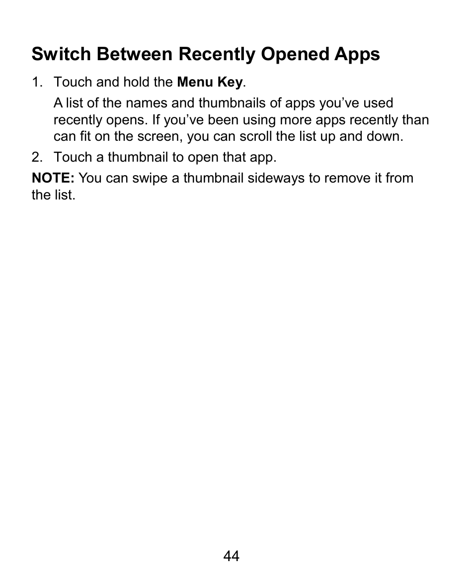 Switch between recently opened apps | ZTE Kis3 User Manual | Page 45 / 176